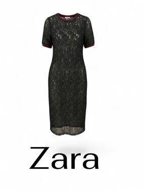 Zara Trafaluc Black Lace Midi Sheath Dress